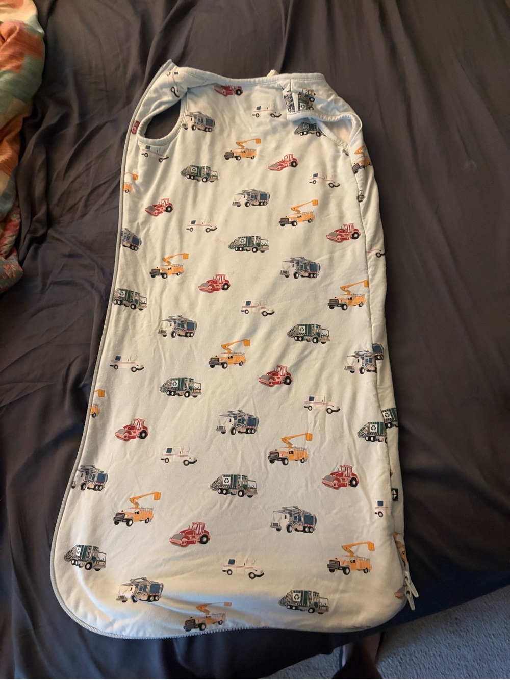 Kyte BABY Light Blue Sleep Sack with Construction Vehicle Print